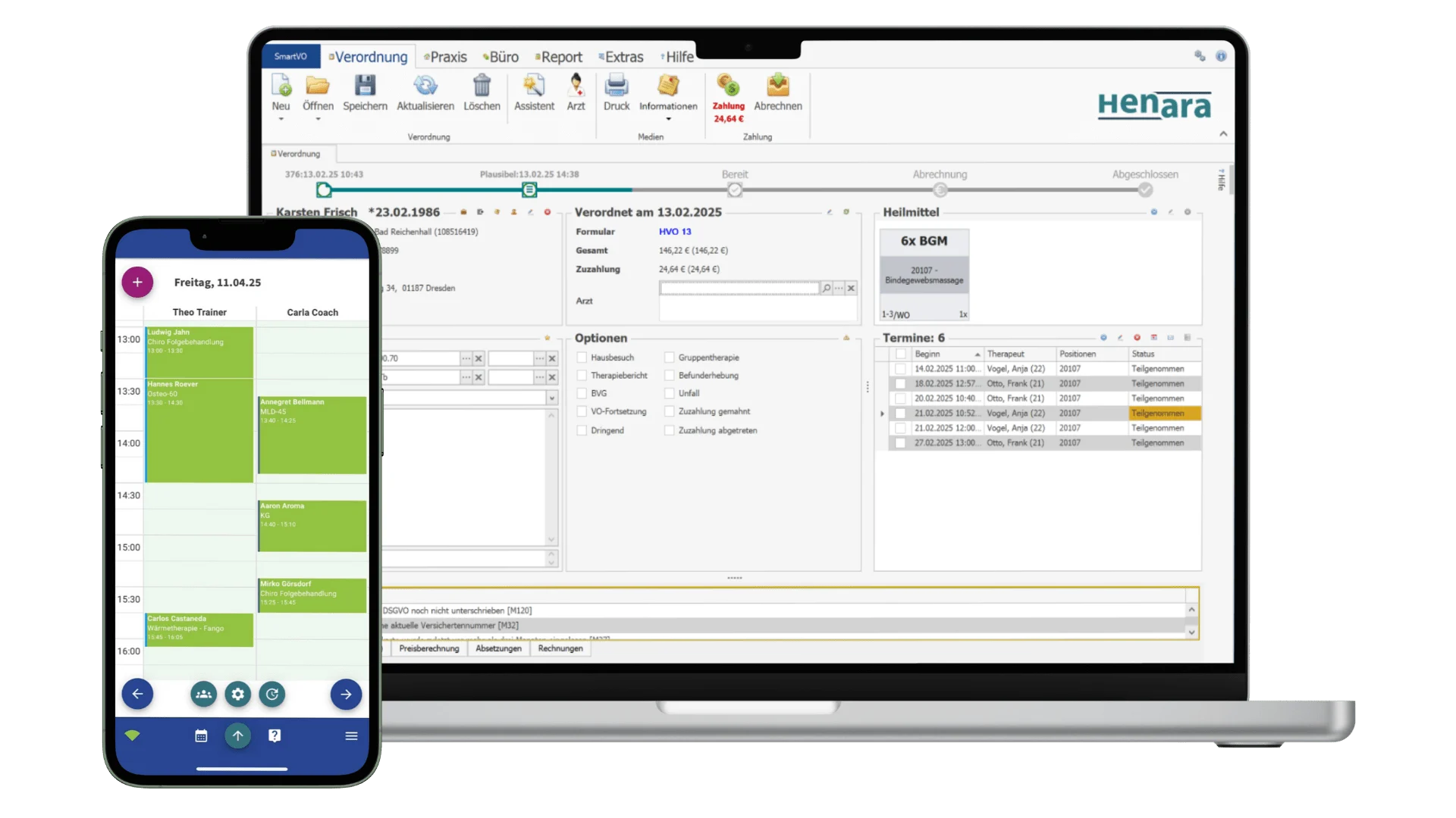 Mockup Praxissoftware für Therapeuten, SmartVO und mobile App von Henara