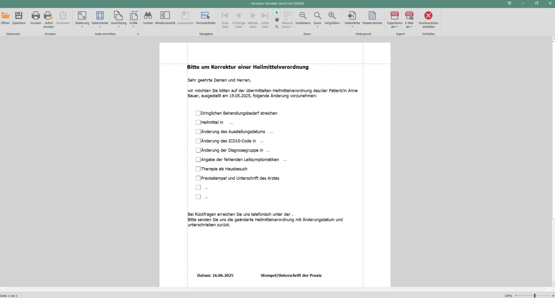 Henara Praxissoftware Therapie Verordnungskorrektur