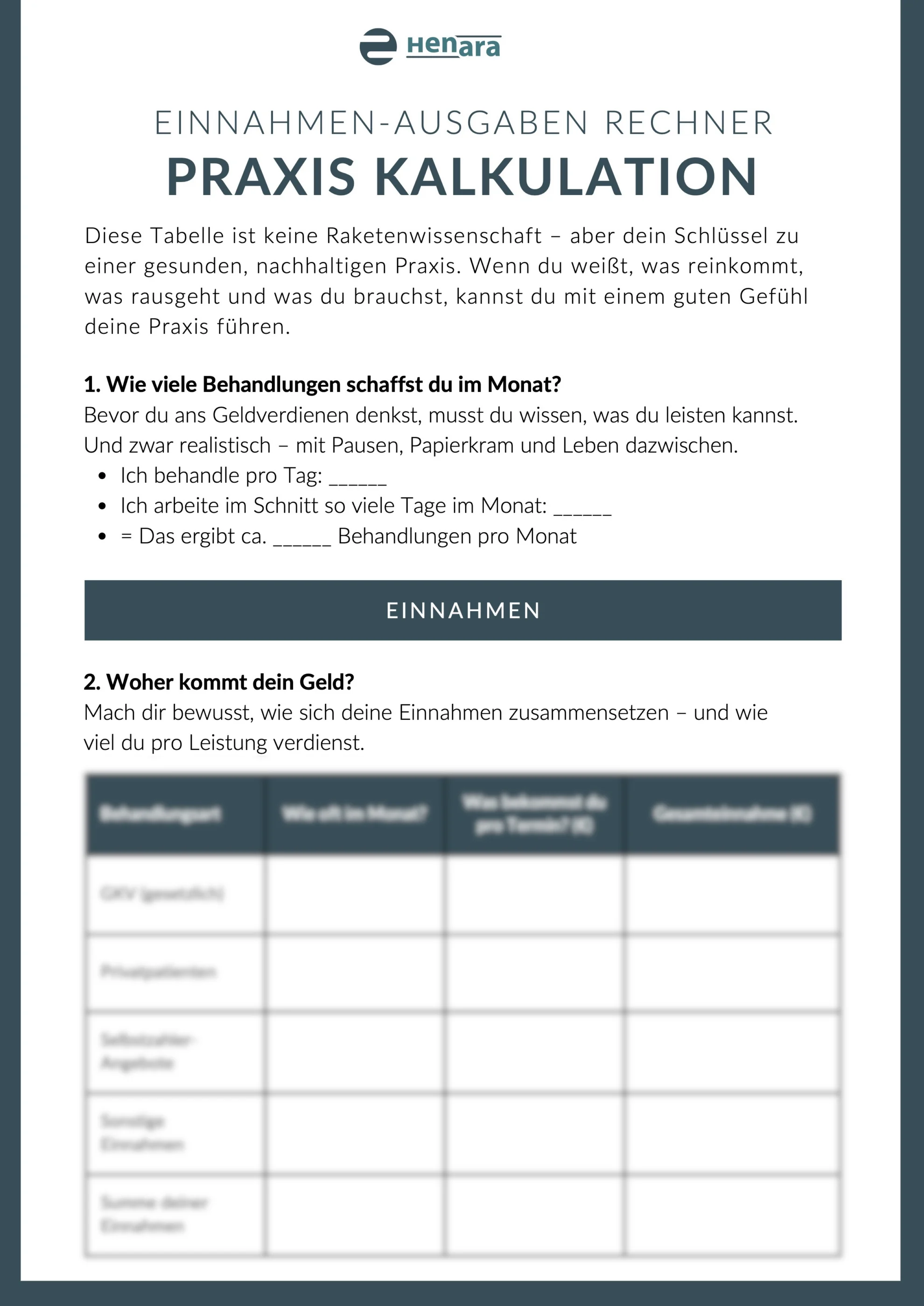 Formular Praxiskalkulation