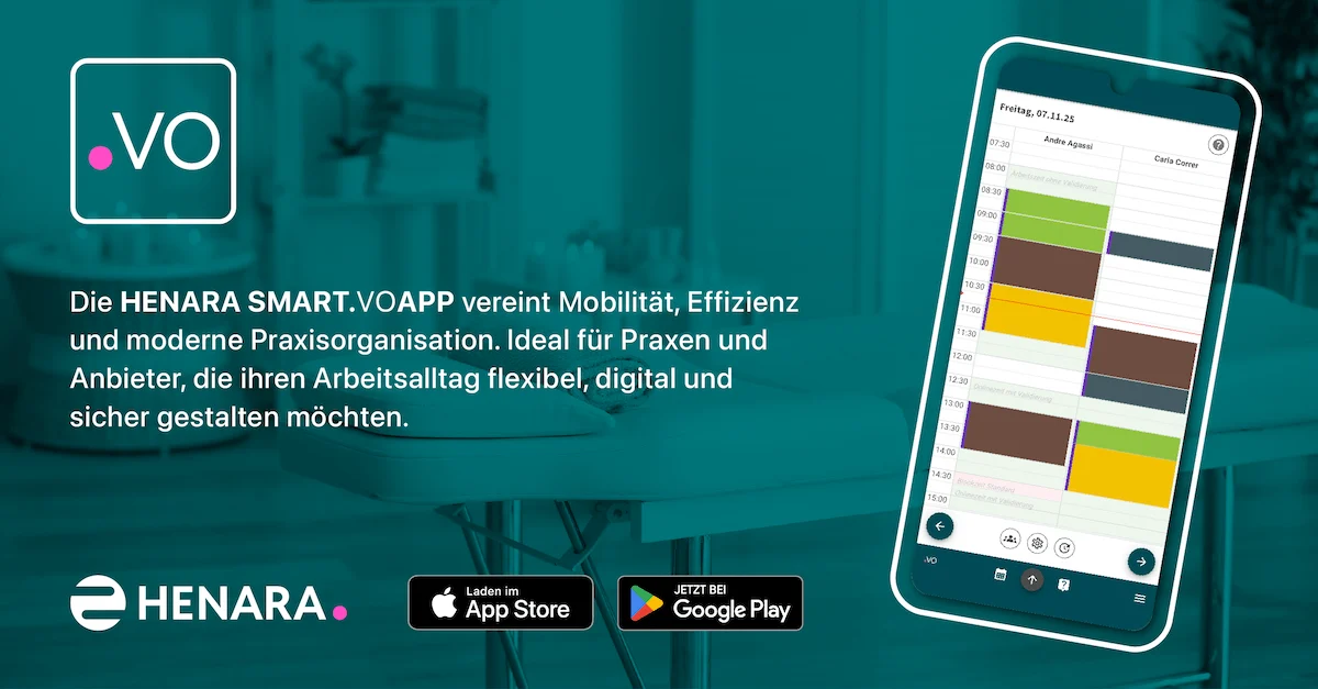 Illustration zur Einführung der SMART.VO APP mit Screenshot und App Store Badges