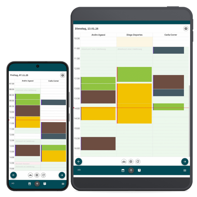 Ansicht der Terminverwaltung der mobilen App auf Smartphone und Tablet