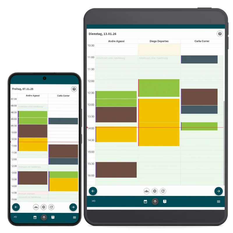 Ansicht der Terminverwaltung der mobilen App auf Smartphone und Tablet
