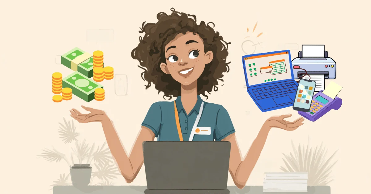 Fördermittel für Therapiepraxen 2026 – TI, Praxissoftware und Digitalisierung Illustration einer Therapeutin am Laptop, die zwischen Fördermitteln und digitaler Praxisausstattung abwägt – Symbol für Fördermittel 2026 für Therapiepraxen