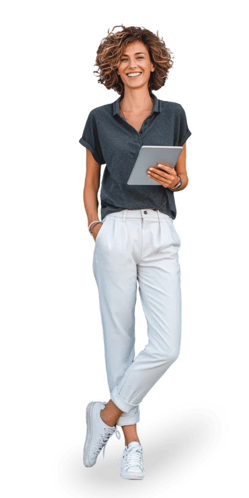 entspannte therapeutin mit Tablet in der Hand Therapeutin nutzt digitale Praxissoftware für Terminplanung