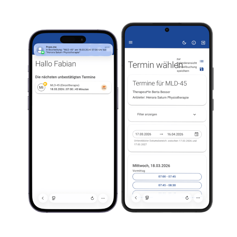 Mockup der Terminbuchung und Auswahl auf dem Smartphone