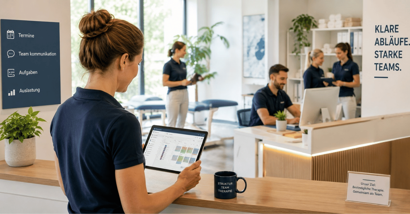 Moderne Therapiepraxis mit organisiertem Team und klaren Abläufen im Praxisalltag