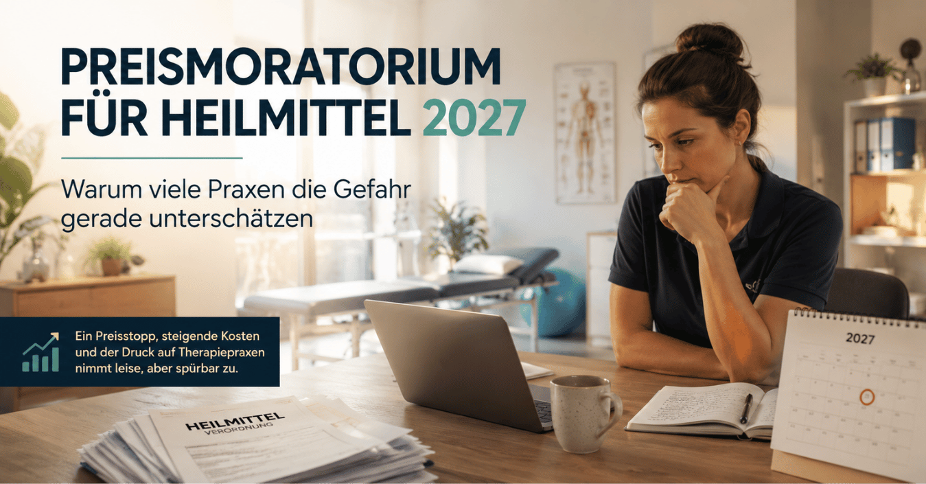 Praxisinhaberin in Therapiepraxis blickt besorgt auf wirtschaftliche Entwicklung und mögliches Preismoratorium für Heilmittel 2027