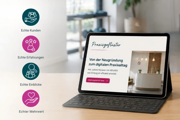 Erfahrungsberichte | Therapiepraxen berichten über HENARA Headerbild der HENARA Erfahrungsberichte mit Einblicken aus dem Praxisalltag von Therapiepraxen und echten Kundenerfahrungen.