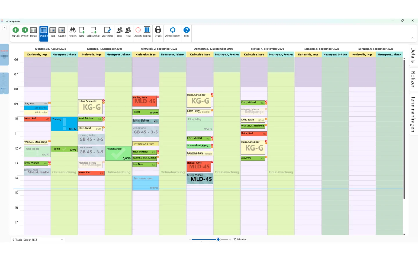 Wochenkalender in SMART.VO mit Therapieterminen und freien Zeiten