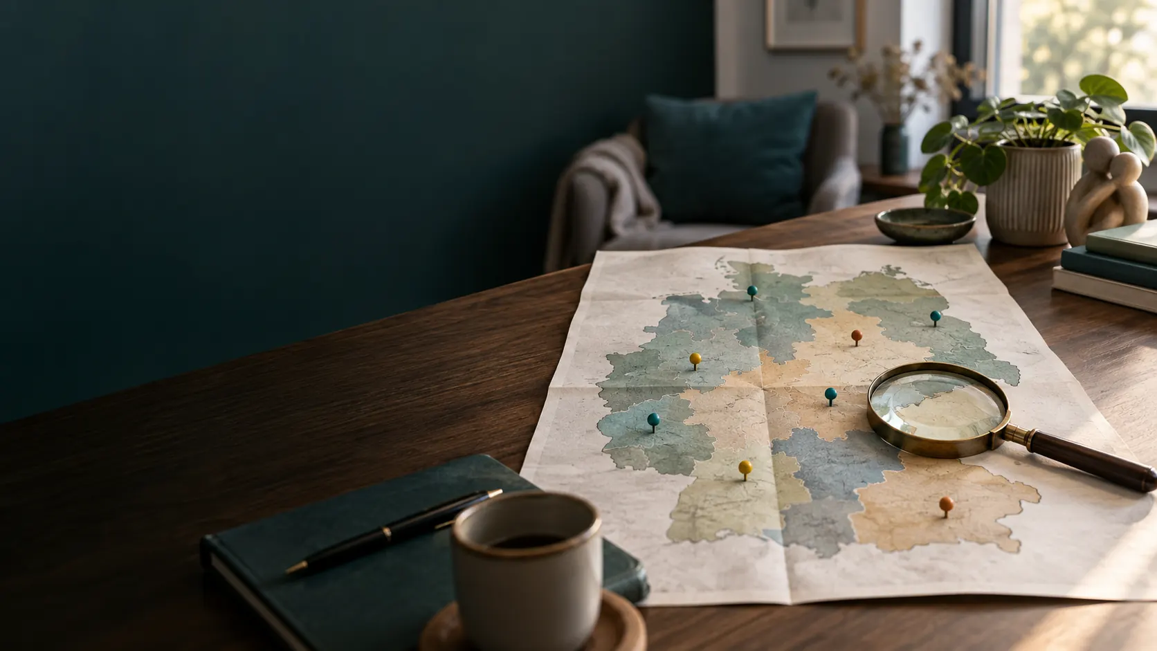 Abstrakte Deutschlandkarte mit Markierungen als Symbol für regionale Heilmitteldaten