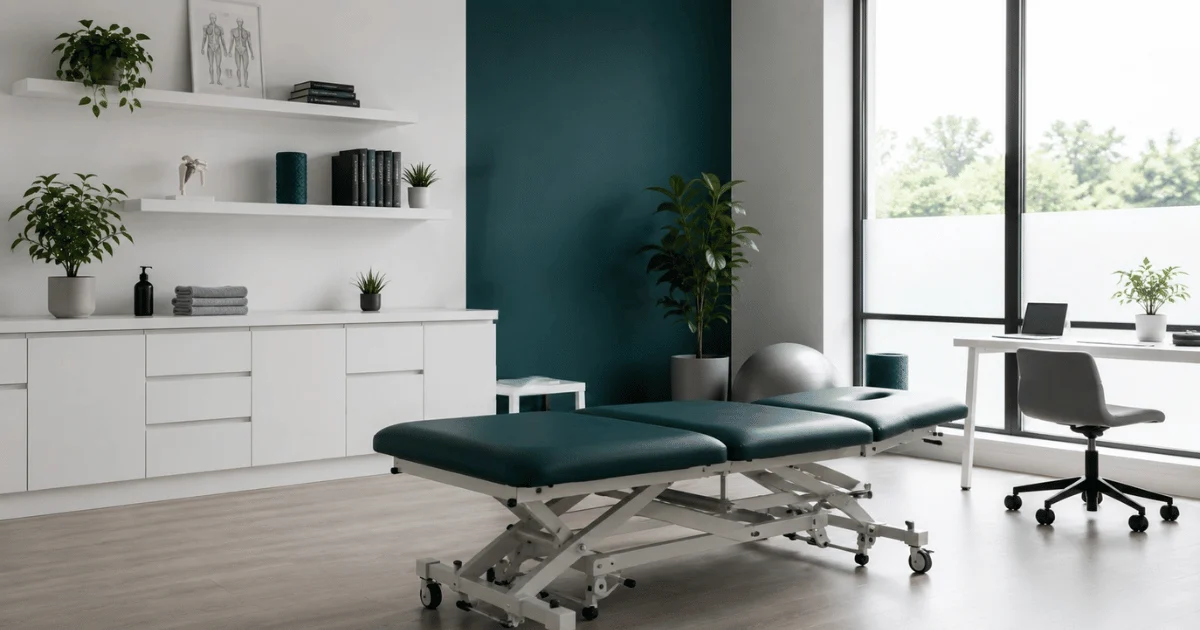 Therapiepraxis gründen – Voraussetzungen und Zulassung Moderne Therapiepraxis mit Behandlungsliege und Praxisarbeitsplatz